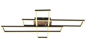 Deckenleuchte Globo lighting aus Metall in Schwarz GLOBO Deckenlampe Dakari mattschwarzes Metall & dunkle Holzoptik - ca. 80 x 60 cm