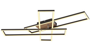 Deckenleuchte Globo lighting aus Metall in Schwarz GLOBO Deckenlampe Dakari mattschwarzes Metall & dunkle Holzoptik - ca. 80 x 60 cm