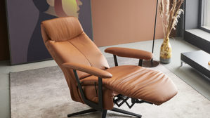 Relaxsessel Himolla aus Leder in Braun himolla Relaxsessel Serie 7387 - Easyswing 36V nussfarbenes LongLife-Leder 18 & anthrazitfarbener Sternfuß