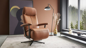 Relaxsessel Himolla aus Leder in Braun himolla Relaxsessel Serie 7387 - Easyswing 36V nussfarbenes LongLife-Leder 18 & anthrazitfarbener Sternfuß