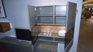 Wohnwand Hülsta aus Holz Nachbildung in Holzfarben Grau HÜLSTA Wohnwand Gentis 980005, Wohnkombination Kernnussbaum Naturstamm, Lack Grau, ca. 391 cm breit