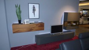 Wohnwand Hülsta aus Holz Nachbildung in Holzfarben Grau HÜLSTA Wohnwand Gentis 980005, Wohnkombination Kernnussbaum Naturstamm, Lack Grau, ca. 391 cm breit