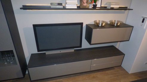 Wohnwand Rmw wohnmoebel aus Holz Nachbildung in Taupe Graphit RMW Wohnkombination Wohnwand VALEA Lack Taupe Hochglanz, Seiten und Rückwand Eiche graphit – Breite ca. 363 cm