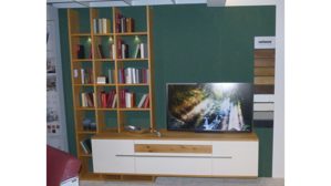 Wohnwand Gwinner aus Holz Nachbildung in Holzfarben Creme Gwinner Wohnkombination ATENA - Wohnwand AT95 Balkeneiche Honig & Lack seidenmatt creme Breite, ca. 261 cm