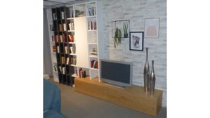 Wohnwand Iro-möbelfabrik aus Holz Nachbildung in Holzfarben Weiß Anthrazit IRO Wohnkombination 7000 SE, Wohnwand mit Bibliothek Wildeiche + Balkeneiche natur, Lack weiss + anthrazit, Breite ca. 371 cm