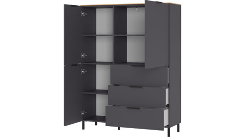 Highboard Germania aus Holz in Dunkelgrau Wohnprogramm California - Highboard Graphit & Navarra Eiche - ca. 109 x 146 cm