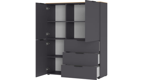 Highboard Germania aus Holz in Dunkelgrau Wohnprogramm California - Highboard Graphit & Navarra Eiche - ca. 109 x 146 cm