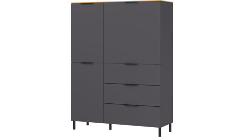 Highboard Germania aus Holz in Dunkelgrau Wohnprogramm California - Highboard Graphit & Navarra Eiche - ca. 109 x 146 cm