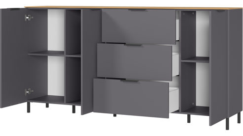 Sideboard Germania aus Holz in Dunkelgrau Wohnprogramm California - Sideboard Graphit & Navarra Eiche - ca. 192 x 98 cm