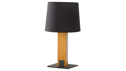Tischleuchte Interliving aus Holz in Holzfarben Interliving Leuchten Serie 9349 - Tischlampe Holz & schwarzer Stoff – Höhe ca. 50 cm