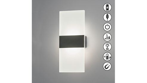 Wandleuchte Fh lighting aus Glas Metall in Schwarz FH LIGHTING Akku Leuchten Serie Magnetic schwarzes Metall & weißes Acrylglas - ca. 10 x 23 cm