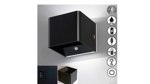 Wandleuchte Fh lighting aus Metall in Schwarz FH LIGHTING Akku Leuchten Serie Magnetic sandschwarzes Metall - ca. 11 x 8 cm