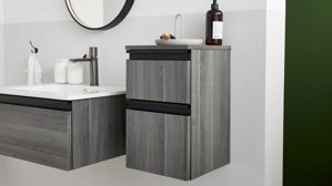 Unterschrank Interliving aus Holz in Grau Interliving Bad Serie 3702 - Unterschrank 7698 mit Ablageplatte graue Cuneo Eiche - zwei Schubladen, Breite ca. 30 cm