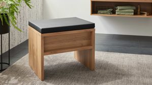 Hocker Interliving aus Holz in Holzfarben Interliving Bad Serie 3702 - Sitzhocker 7751 braune Cuneo Eiche & schwarzes Kunstleder - Länge ca. 60 cm