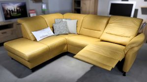 Ecksofa modulmaster aus Stoff in dunkles Gelb Modulmaster MM-ZE1148 Ecksofa, Polstergarnitur mit Funktion Stoff Galero vanilla & Fuss schwarz - Stellfläche ca. 209 x 260 cm