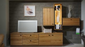 Wohnwand Schröder wohnmöbel aus Aluminium Furnier Glas Holz in Holzfarben SCHRÖDER WOHNMÖBEL Kitzalm Alpenglück - Wohnwand, Wohnkombination K002 Alteiche natur, Akzent Spalteiche natur, Breite ca. 310 cm