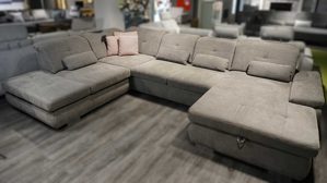 Ecksofa modulmaster aus Metall Stoff in Grau Modulmaster Wohnlandschaft MM-MP1044 grauer Bezug Belle & Metallfüße - Stellfläche ca. 195 x 371 x 260 cm