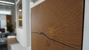 Wohnwand Interliving aus Furnier Glas Holz Metall in Weiß Holzfarben Interliving Wohnwand Serie 2102, Wohnkombination 510811D34 Kristallweiß & Raucheiche Furnier – dreiteilig, Breite ca. 310 cm