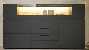 Wohnwand Interliving aus Holz in Dunkelgrau Interliving Sideboard 3824 Wohnzimmer Serie 2023 - Highboard Carbongrau & Salzkammergut Alteiche - Breite ca. 182 cm