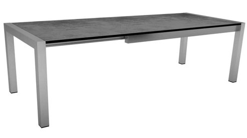 Gartentisch Stern® aus Holz in Grau STERN® Tisch-System Silverstar - Ausziehtisch zementfarbenes HPL & Edelstahl - ca. 174 - 254 x 90 cm