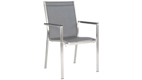 Gartenstuhl /-sessel Stern® aus Kunstfaser in Grau STERN® Stapelsessel Cardiff mit Alu-Armlehnlauflagen silbergraues TEXTILENE® & Edelstahl