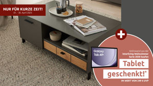 Couchtisch Interliving aus Holz in Dunkelgrau Interliving Wohnzimmer Serie 2030 - Couchtisch Wolfram Grey & Spaltholz - zwei Türen, eine Schublade, ca. 110 x 60 cm