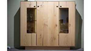 Highboard Wöstmann markenmöbel aus Holz Metall in Holzfarben WÖSTMANN Highboard WM 990 – Wohnzimmerschrank Europäische Wildeiche & Front europäische Balkeneiche – Breite ca. 151 cm