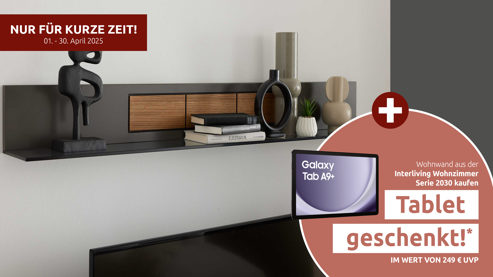 Wandregal Interliving aus Holz in Dunkelgrau Interliving Wohnzimmer Serie 2030 - Wandregal Wolfram Grey & Spaltholz - Länge ca. 150 cm