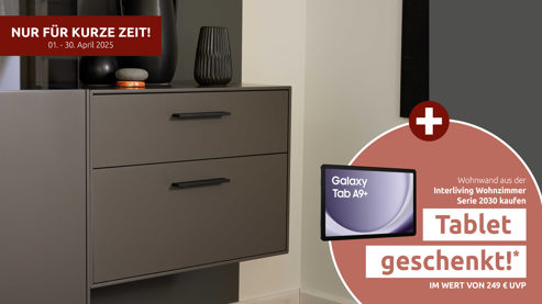 Hängeschrank Interliving aus Holz in Dunkelgrau Interliving Wohnzimmer Serie 2030 - TV-Hängeelement Wolfram Grey - zwei Schubladen, Breite ca. 60 cm