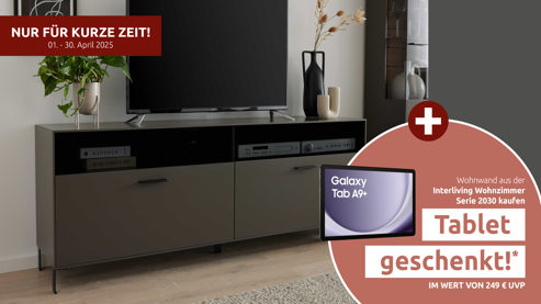 Lowboard Interliving aus Holz in Dunkelgrau Interliving Wohnzimmer Serie 2030 - Lowboard Wolfram Grey & Spaltholz - zwei Schubladen, Länge ca. 180 cm