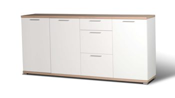 Sideboard Germania aus Holz in Weiß Sideboard Top als praktische Kommode Weiß & Sonoma Eiche - drei Türen, drei Schubladen