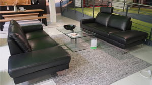 Sofa-Set W.schillig aus Leder in Schwarz Silber W.SCHILLIG Polstergarnitur aleXx, 2 Sofas mit einer Kopfstütze, Leder Z73 Nachtschwarz, Metallkufe glänzend