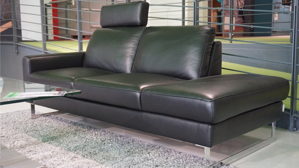 Sofa-Set W.schillig aus Leder in Schwarz Silber W.SCHILLIG Polstergarnitur aleXx, 2 Sofas mit einer Kopfstütze, Leder Z73 Nachtschwarz, Metallkufe glänzend