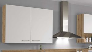 Einbauküche Pino aus Holz in Hellgrau pino Einbauküche inklusive Einbaugeräte Kaschmirgrau & Evoke Eiche - Länge ca. 343 cm