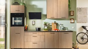 Einbauküche Pino aus Holz in Holzfarben pino Einbauküche inklusive Einbaugeräte Eiche Aviva - Länge ca. 270 cm