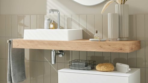 Waschtisch-Set / Waschbecken-Set Interliving aus Holz in Holzfarben Interliving Bad Serie 3725 – Konsolen-Set Eiche Sierra - Länge ca. 140 cm