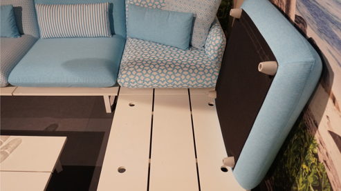 Gartensofa W.schillig aus Kunststoff Metall Stoff in Hellblau Weiß W.SCHILLIG Outdoor-Eckkombination Lagoona mint-weißer Stoffbezug & weiße Metallkufen – Stellfläche ca. 200 x 395 x 200 cm