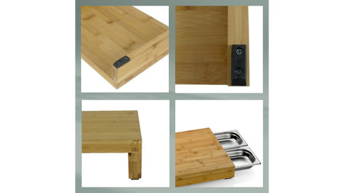 Schneidbrett Kela | keck & lang aus Holz in Holzfarben kela  Schneidbrett-Set Kenina Bambus & Edelstahl - drei Behälter, ca. 46 x 36 cm