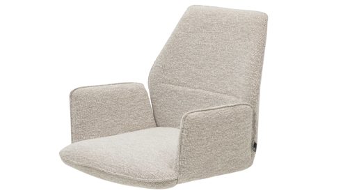 Polsterstuhl Interliving aus Stoff in Weiß Interliving Esszimmer Serie 5102 – Armlehnstuhl V322 leinenfarbener Jacquard Lodge L07 & schwarzes Eisen