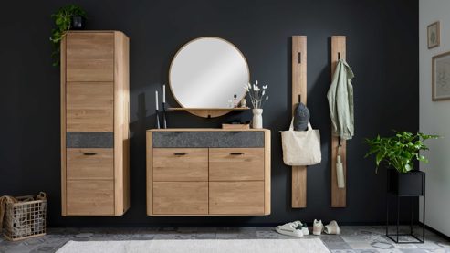 Garderoben-Set Interliving aus Holz in Holzfarben Interliving Garderoben Serie 6014 - Set 80 Wildeiche & Granitfurnier - fünfteilig