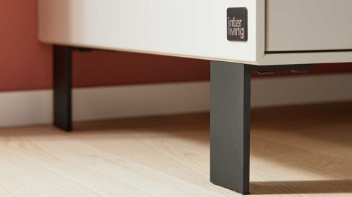 Highboard Interliving aus Holz in Weiß Interliving Wohnzimmer Serie 2030 PLUS - Highboard Sahara Creme & Granitfurnier - drei Türen, zwei Schubladen, Breite ca. 120 cm