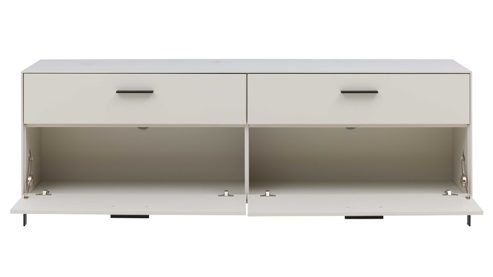 Wohnwand Interliving aus Holz in Weiß Interliving Wohnzimmer Serie 2030 PLUS - Wohnwand Sahara Creme & Granitfurnier - fünfteilig, Länge ca. 309 cm