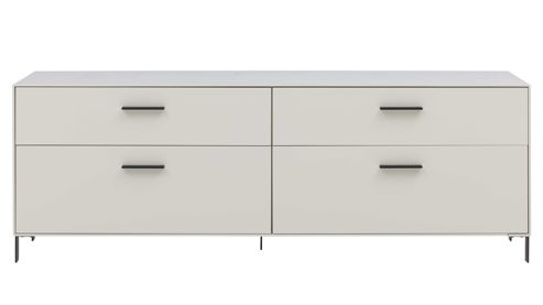 Lowboard Interliving aus Holz in Weiß Interliving Wohnzimmer Serie 2030 PLUS - Lowboard Sahara Creme & Granitfurnier - zwei Schubladen, Länge ca. 200 cm