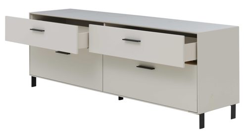 Wohnwand Interliving aus Holz in Weiß Interliving Wohnzimmer Serie 2030 PLUS - Wohnwand Sahara Creme & Granitfurnier - vierteilig, Länge ca. 309 cm