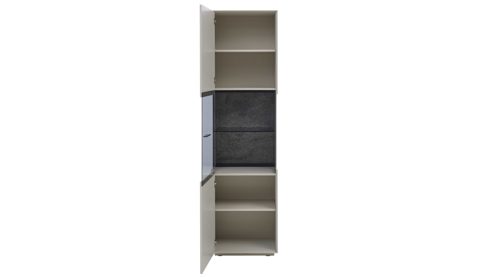 Vitrine Interliving aus Holz in Weiß Interliving Wohnzimmer Serie 2030 PLUS - Vitrine Sahara Creme & Granitfurnier - eine Tür, Breite ca. 45 cm