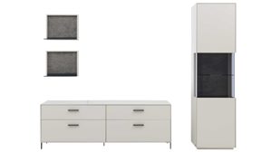 Wohnwand Interliving aus Holz in Weiß Interliving Wohnzimmer Serie 2030 PLUS - Wohnwand Sahara Creme & Granitfurnier - fünfteilig, Länge ca. 309 cm