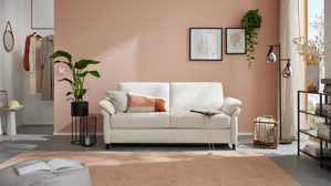 Schlafsofa Interliving aus Stoff in Weiß Interliving Sofa Serie 4700 - Schlafsofa 140LÄ naturweißes Flachgewebe Cyber & schwarze Aluminiumfüße - Breite ca. 208 cm