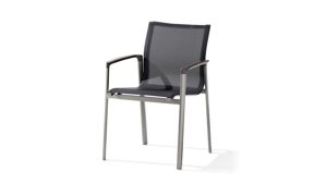 Gartenstuhl /-sessel Sieger aus Aluminium Kunstfaser Kunststoff in Grau Graphit Sieger Gartenstuhl Stapelsessel Bozen 320 A-SG Gestell Aluminium graphit, Bezug Textilen silbergrau
