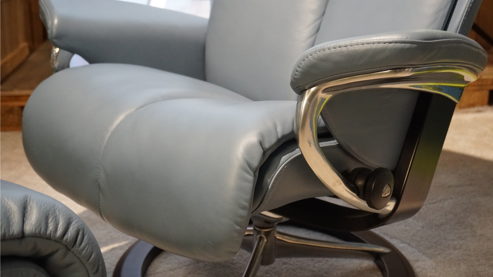 Sessel Ekornes aus Holz Leder Metall in Schwarz Jeansblau Stressless MAGIC M Signature, Relax-Sessel und Hocker Signature Schwarz, Medium, Leder Paloma sparrow blue