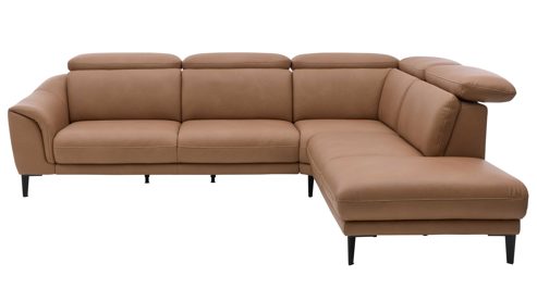 Ecksofa Interliving aus Leder in Braun Interliving Sofa Serie 4461 - Ecksofa haselnussfarbenes Leder Evita & schwarze Aluminiumfüße - Stellfläche ca. 292 x 244 cm